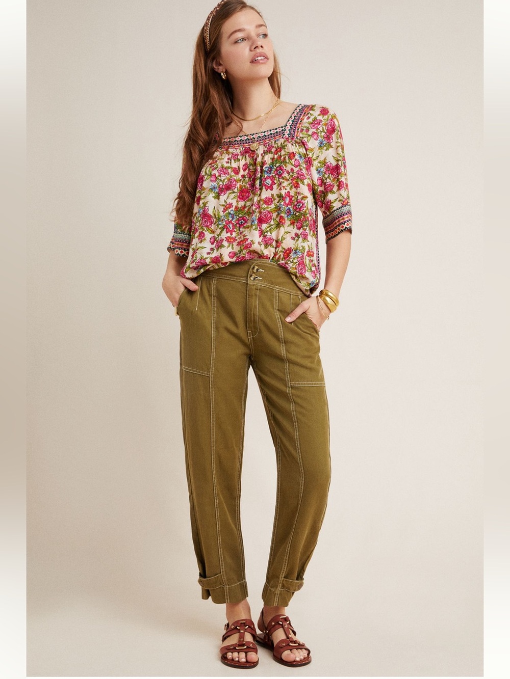 Anthropologie Jackson Tapered Utility Pants Army Green Size  4